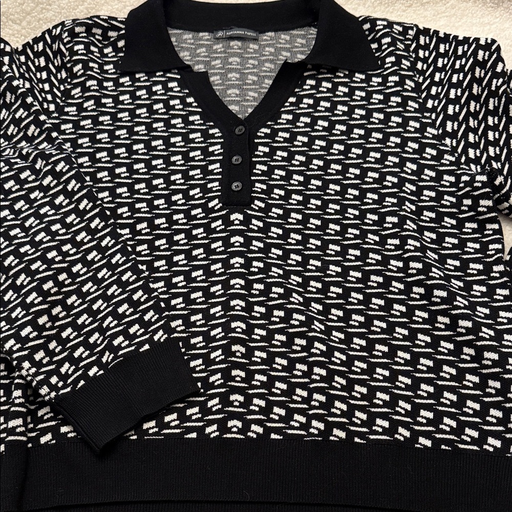 Adrianna Papell Black and White V-Neck polo Sweater